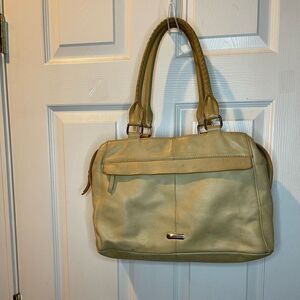 B Makowsky soft leather Beige large shoulder bag with Silver tone Hardwares.
